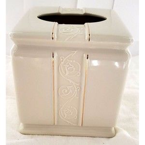 Croscill Verona Ivory Porcelain Tissue Kleenex Cover Box Gold Trim Ceramic